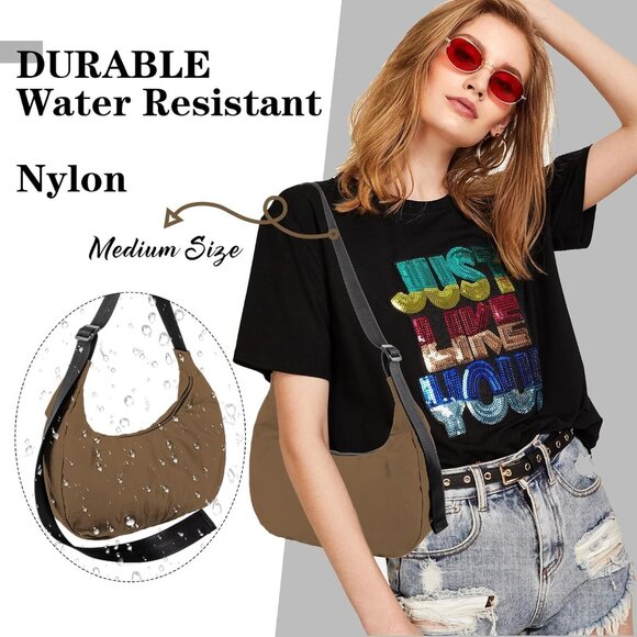 Nylon Crescent Shoulder Bag for Women Men,Crossbody Bag with Adjustable Strap&Du - Picture 7 of 7